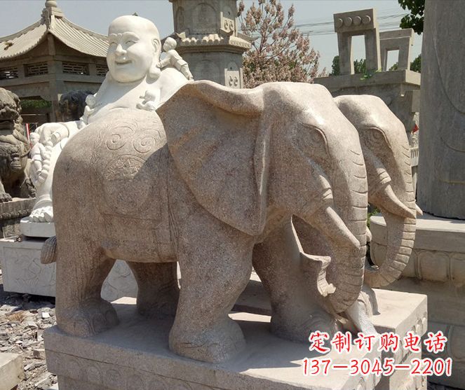 山西招财晚霞红大象石雕 (2)