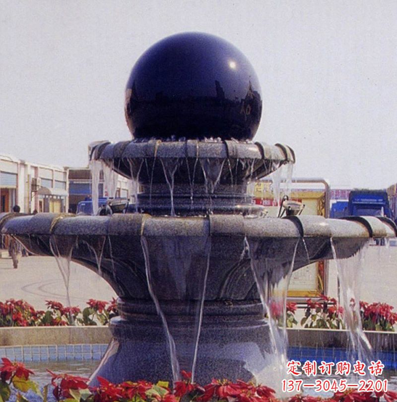山西中国黑双层风水球喷泉石雕