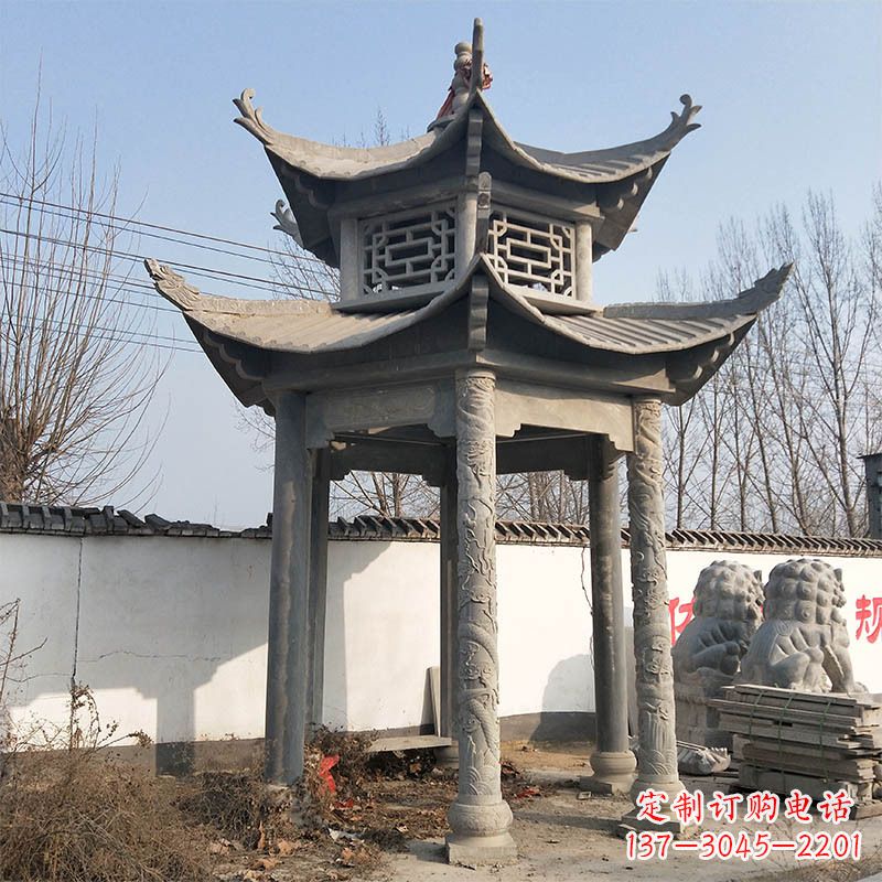 山西中式双层石雕凉亭