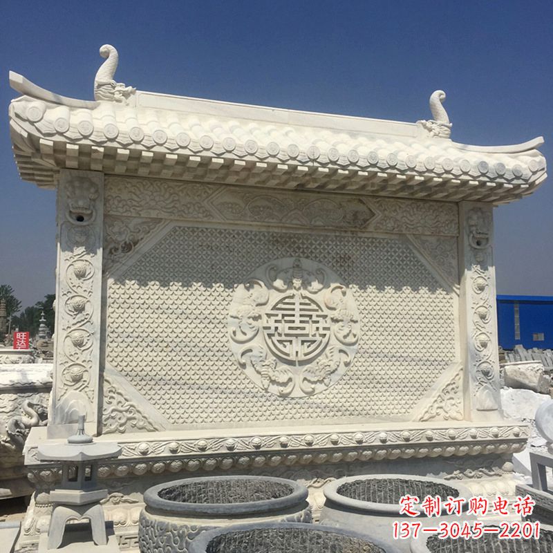 山西中式庭院影壁石雕-中国古建大门萧墙