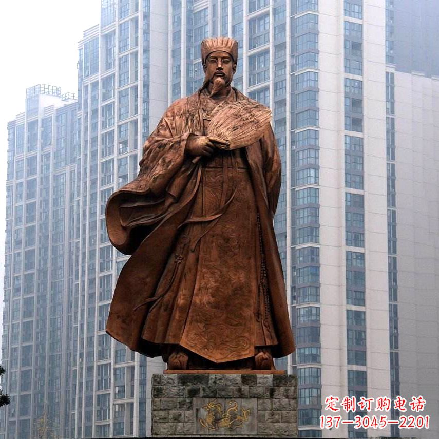 山西诸葛亮城市景观铜雕像-中国古代著名人物三国谋士卧龙先生雕塑