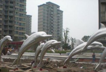 山西小区不锈钢跳跃海豚雕塑