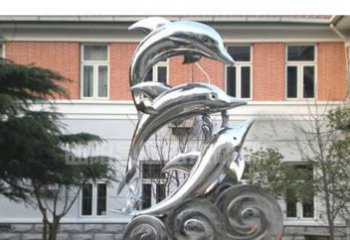 山西校园不锈钢海浪海豚雕塑