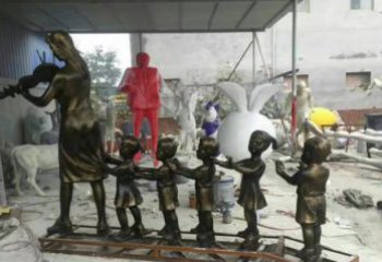 山西校园老师和儿童铜雕
