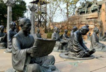 山西园林看竹简书的古代人物景观铜雕