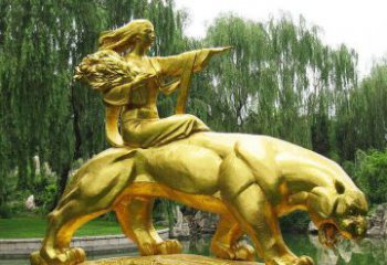 山西园林骑老虎的美女人物鎏金景观铜雕