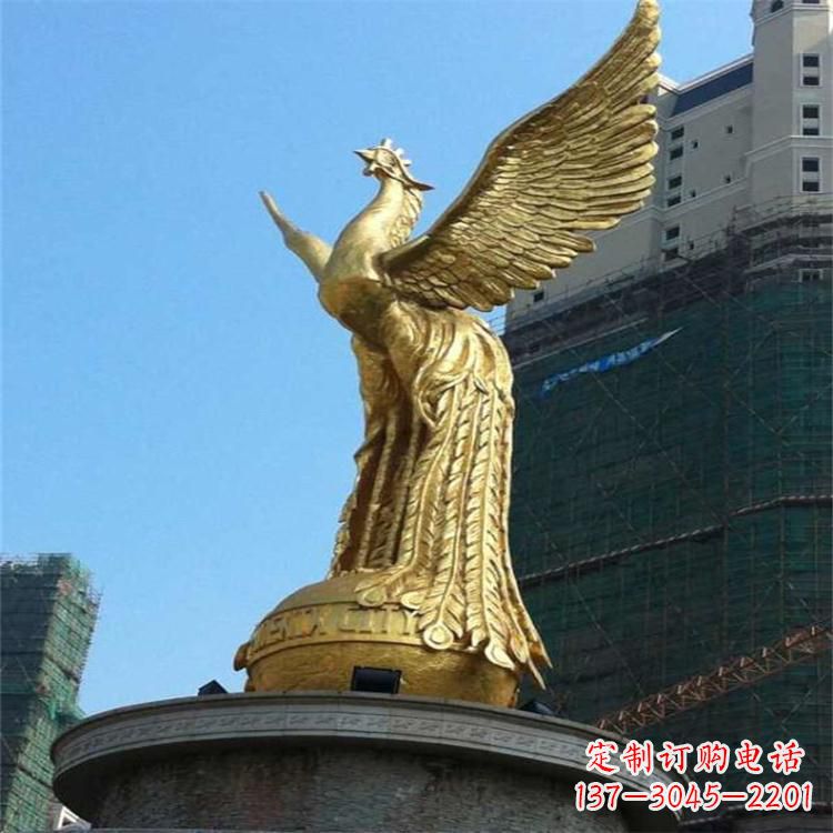 山西铸铜鎏金凤凰景观雕塑-城市园林