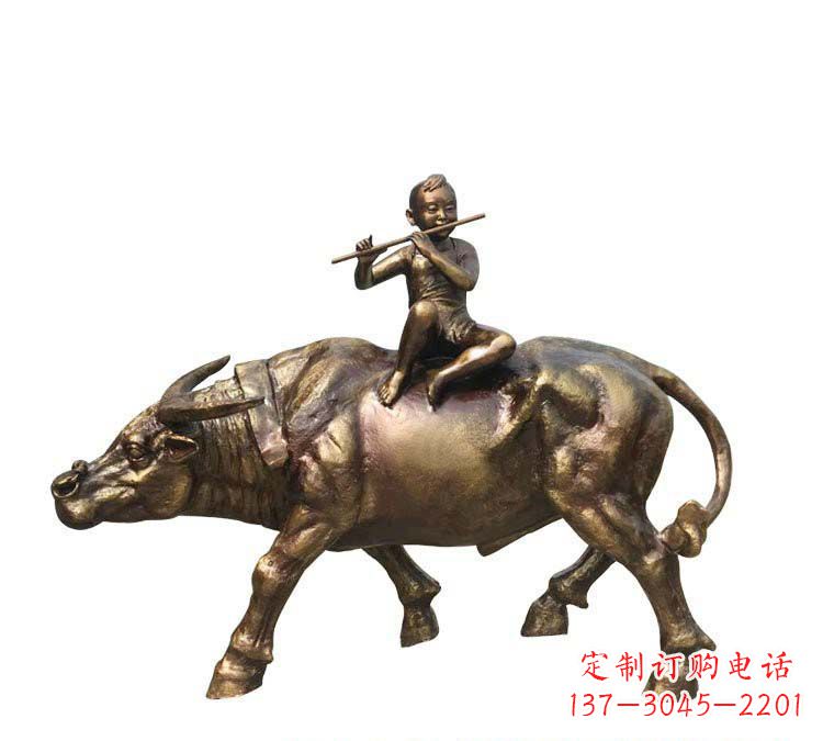 山西铸铜牧童牛雕塑