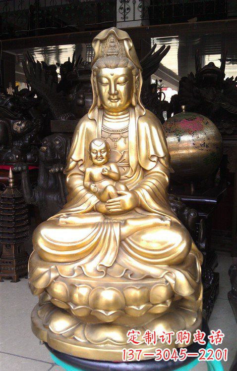 山西铸铜送子观音雕塑