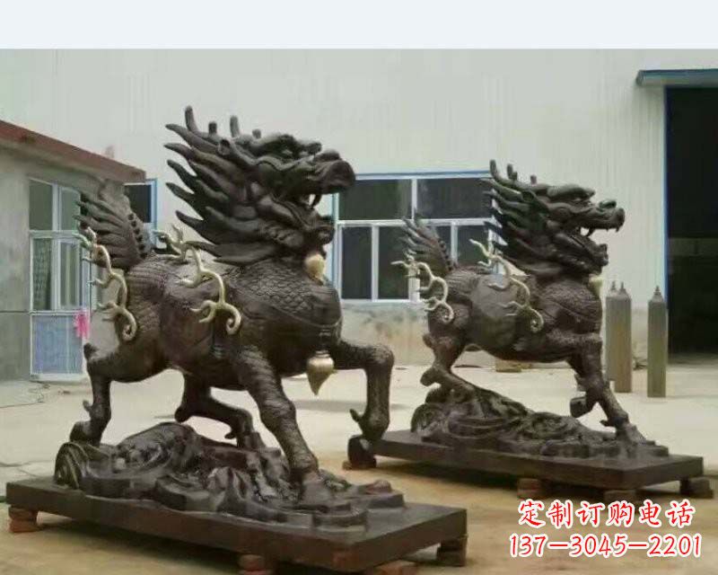 山西铸铜踏浪麒麟雕塑