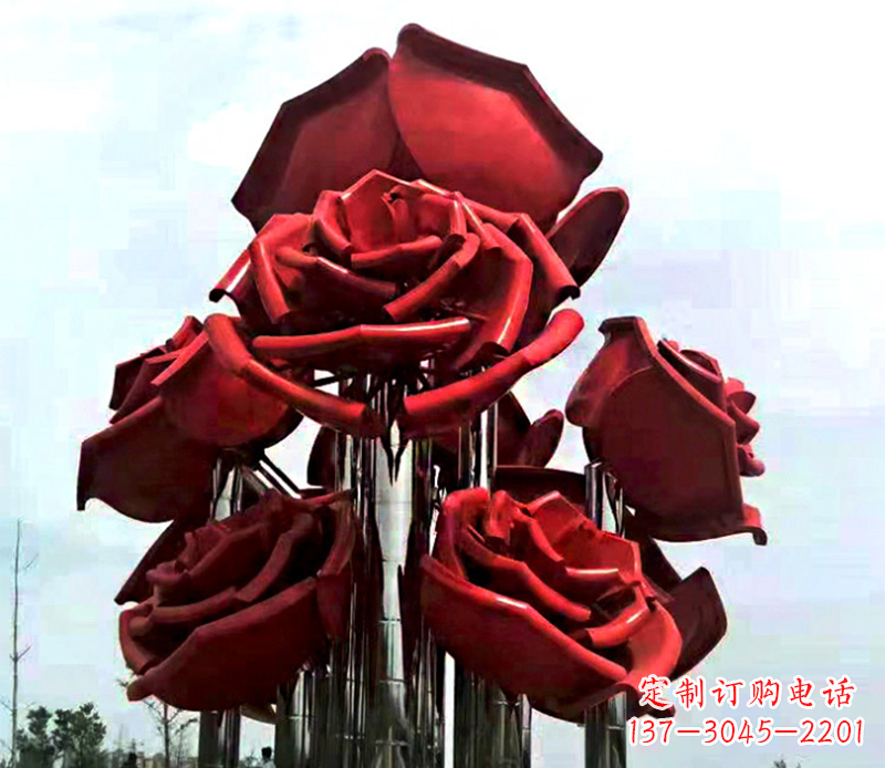 山西大型不锈钢玫瑰花雕塑