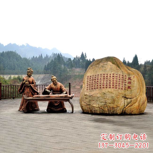 山西卓文君与司马相如凤求凰公园景观雕塑-历史典故人物情景雕塑