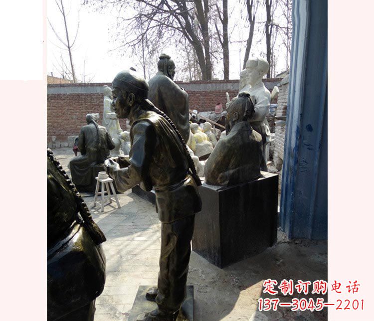 山西作揖的店小二铜雕