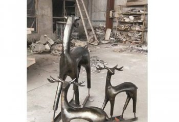 山西铸铜梅花鹿动物铜雕摆件