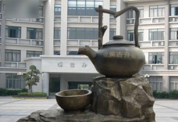 山西流水茶壶茶杯景观铜雕